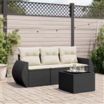 vidaXL 4-delige Loungeset met kussens poly rattan zwart