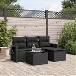 vidaXL 4-delige Loungeset met kussens poly rattan zwart