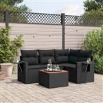 vidaXL 5-delige Loungeset met kussens poly rattan zwart