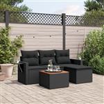 vidaXL 5-delige Loungeset met kussens poly rattan zwart