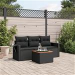 vidaXL 4-delige Loungeset met kussens poly rattan zwart