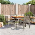 vidaXL 5-delige Tuinset met kussens poly rattan grijs