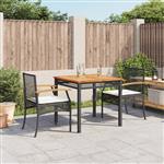 vidaXL 3-delige Tuinset met kussens poly rattan zwart