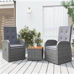 vidaXL 3-delige Loungeset poly rattan en massief acaciahout grijs