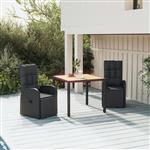 vidaXL 3-delige Tuinset poly rattan en massief acaciahout zwart