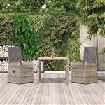 vidaXL 3-delige Tuinset met kussens poly rattan grijs