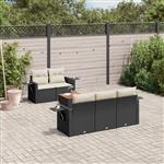 vidaXL 6-delige Loungeset met kussens poly rattan zwart