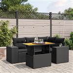 vidaXL 5-delige Loungeset met kussens poly rattan zwart