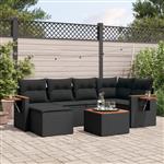 vidaXL 7-delige Loungeset met kussens poly rattan zwart