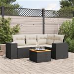 vidaXL 5-delige Loungeset met kussens poly rattan zwart