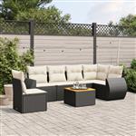 vidaXL 7-delige Loungeset met kussens poly rattan zwart