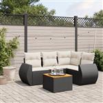 vidaXL 5-delige Loungeset met kussens poly rattan zwart