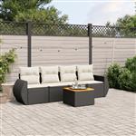 vidaXL 5-delige Loungeset met kussens poly rattan zwart