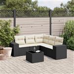 vidaXL 6-delige Loungeset met kussens poly rattan zwart