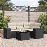 vidaXL 5-delige Loungeset met kussens poly rattan zwart