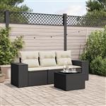 vidaXL 4-delige Loungeset met kussens poly rattan zwart