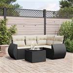 vidaXL 5-delige Loungeset met kussens poly rattan zwart