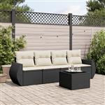 vidaXL 5-delige Loungeset met kussens poly rattan zwart