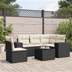 vidaXL 6-delige Loungeset met kussens poly rattan zwart