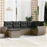 vidaXL 6-delige Loungeset met kussens poly rattan grijs