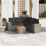 vidaXL 6-delige Loungeset met kussens poly rattan grijs