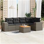 vidaXL 6-delige Loungeset met kussens poly rattan grijs