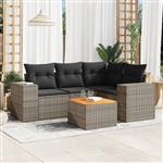 vidaXL 5-delige Loungeset met kussens poly rattan grijs