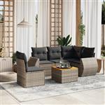 vidaXL 6-delige Loungeset met kussens poly rattan grijs