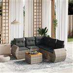 vidaXL 6-delige Loungeset met kussens poly rattan grijs