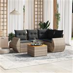 vidaXL 5-delige Loungeset met kussens poly rattan grijs