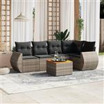 vidaXL 6-delige Loungeset met kussens poly rattan grijs