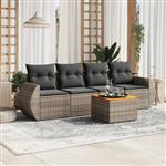 vidaXL 5-delige Loungeset met kussens poly rattan grijs