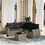 vidaXL 6-delige Loungeset met kussens poly rattan grijs