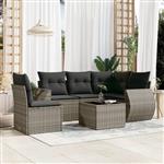 vidaXL 6-delige Loungeset met kussens poly rattan grijs