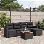 vidaXL 6-delige Loungeset met kussens poly rattan zwart