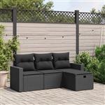 vidaXL 4-delige Loungeset met kussens poly rattan zwart