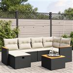 vidaXL 7-delige Loungeset met kussens poly rattan zwart