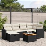 vidaXL 7-delige Loungeset met kussens poly rattan zwart