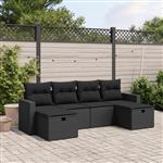 vidaXL 6-delige Loungeset met kussens poly rattan zwart