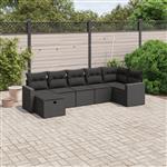 vidaXL 7-delige Loungeset met kussens poly rattan zwart