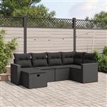 vidaXL 6-delige Loungeset met kussens poly rattan zwart