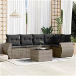 vidaXL 6-delige Loungeset met kussens poly rattan grijs