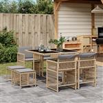 vidaXL 9-delige Tuinset met kussens poly rattan gemengd beige