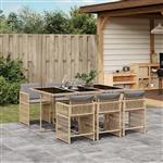 vidaXL 7-delige Tuinset met kussens poly rattan gemengd beige