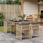 vidaXL 5-delige Tuinset met kussens poly rattan gemengd beige