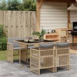 vidaXL 5-delige Tuinset met kussens poly rattan gemengd beige