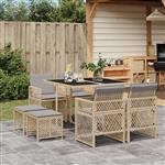 vidaXL 9-delige Tuinset met kussens poly rattan beige