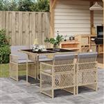 vidaXL 5-delige Tuinset met kussens poly rattan beige