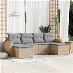 vidaXL 6-delige Loungeset met kussens poly rattan beige