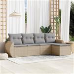 vidaXL 5-delige Loungeset met kussens poly rattan beige